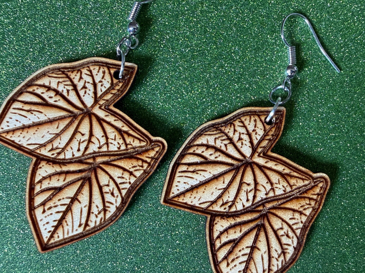 Taro Leaf Earrings: Laser Cut Wooden Leaves, Tropical Leaf, Hawaiian Crop, Polynesian Plants, Wood, Best Gifts for Her/Him/Them