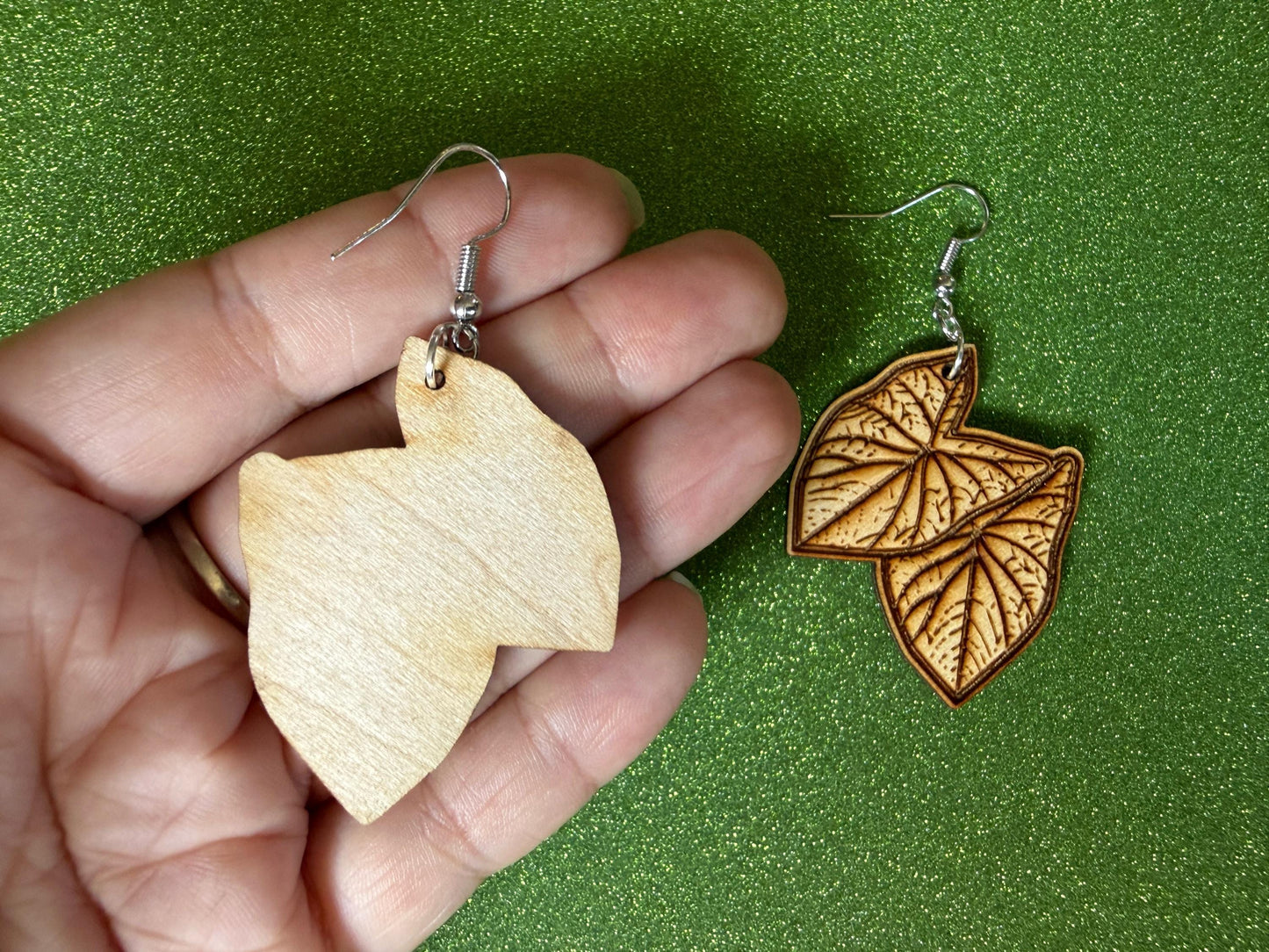 Taro Leaf Earrings: Laser Cut Wooden Leaves, Tropical Leaf, Hawaiian Crop, Polynesian Plants, Wood, Best Gifts for Her/Him/Them