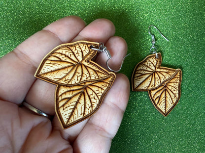 Taro Leaf Earrings: Laser Cut Wooden Leaves, Tropical Leaf, Hawaiian Crop, Polynesian Plants, Wood, Best Gifts for Her/Him/Them