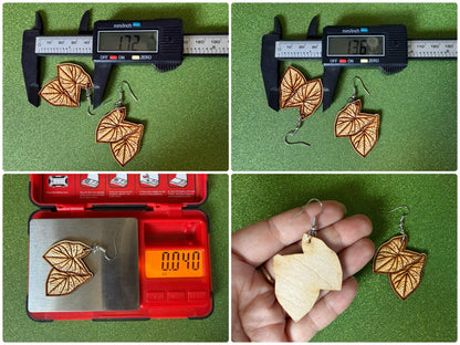 Taro Leaf Earrings: Laser Cut Wooden Leaves, Tropical Leaf, Hawaiian Crop, Polynesian Plants, Wood, Best Gifts for Her/Him/Them