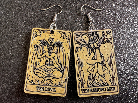 Tarot Card Earrings: Laser Cut Acrylic Cards, Game Night, Cards, Play, Fortune Telling, Card Reading, Halloween, Best Gifts for Her/Him/Them