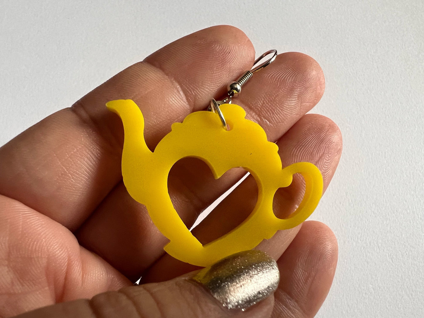 Tea Party Earrings: Laser Cut Acrylic Tea Pots and Teacups, Tea Time, Heart, Drink, Cafe, Food Earrings, Gifts for Her/Him/Them