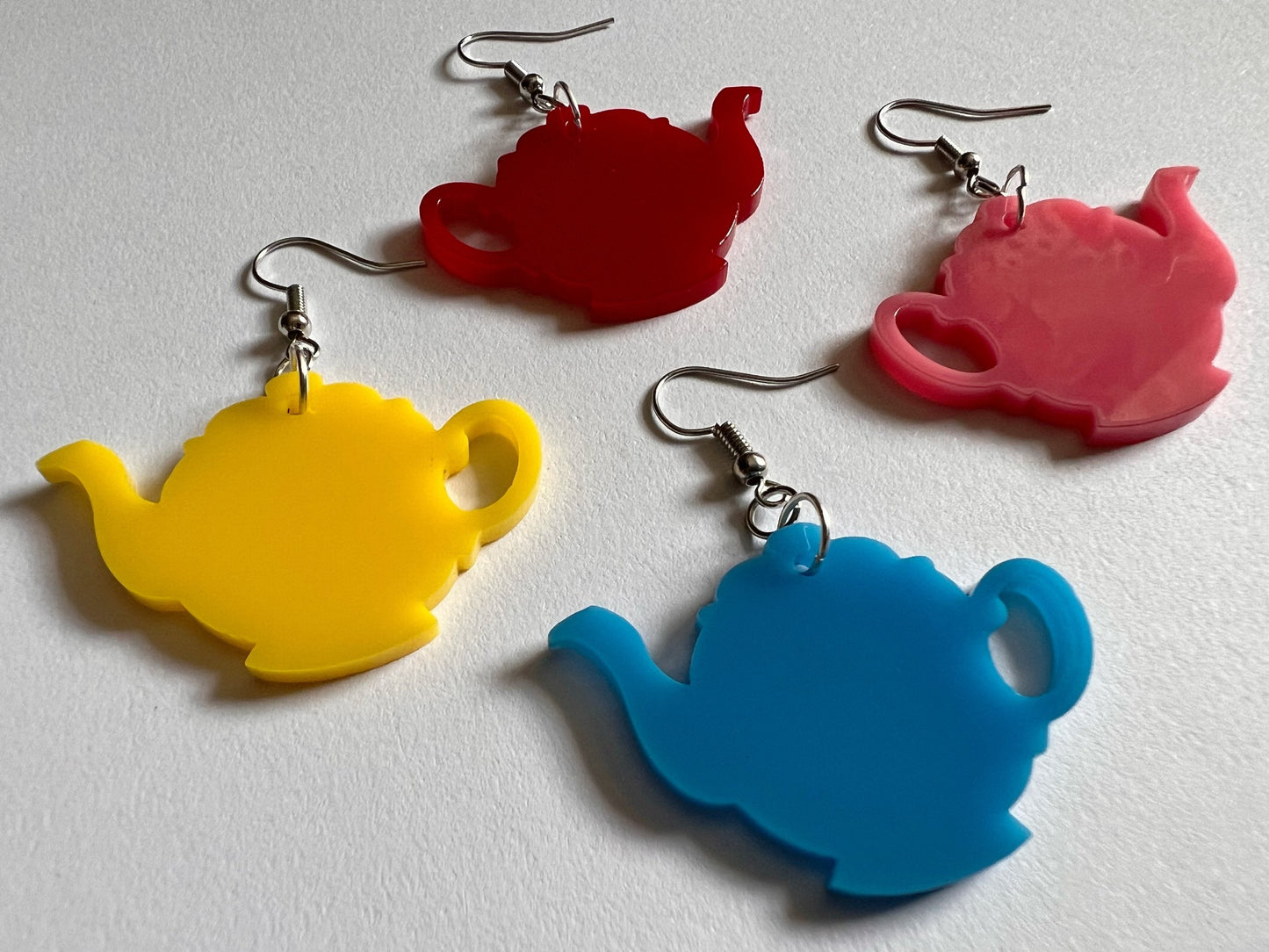 Tea Party Earrings: Laser Cut Acrylic Tea Pots and Teacups, Tea Time, Heart, Drink, Cafe, Food Earrings, Gifts for Her/Him/Them