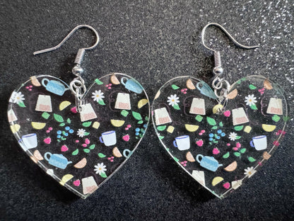 Tea Party Earrings: Laser Cut Acrylic Tea Pots and Teacups, Tea Time, Tea Bag, Leaf, Drink, Cafe, Food Earrings, Best Gifts for Her/Him/Them