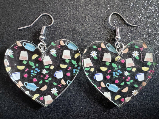 Tea Party Earrings: Laser Cut Acrylic Tea Pots and Teacups, Tea Time, Tea Bag, Leaf, Drink, Cafe, Food Earrings, Best Gifts for Her/Him/Them