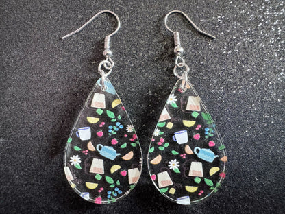 Tea Party Earrings: Laser Cut Acrylic Tea Pots and Teacups, Tea Time, Tea Bag, Leaf, Drink, Cafe, Food Earrings, Best Gifts for Her/Him/Them