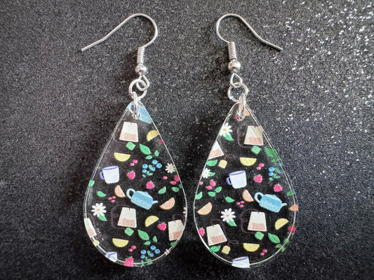 Tea Party Earrings: Laser Cut Acrylic Tea Pots and Teacups, Tea Time, Tea Bag, Leaf, Drink, Cafe, Food Earrings, Best Gifts for Her/Him/Them