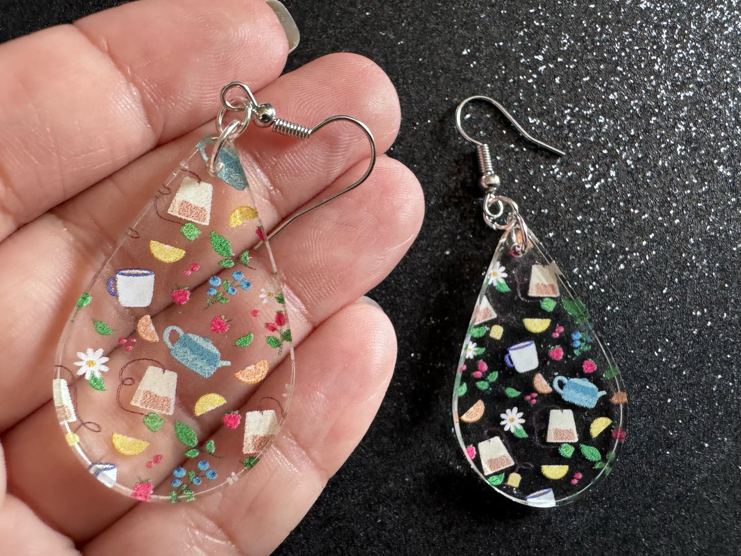 Tea Party Earrings: Laser Cut Acrylic Tea Pots and Teacups, Tea Time, Tea Bag, Leaf, Drink, Cafe, Food Earrings, Best Gifts for Her/Him/Them