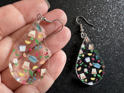 Tea Party Earrings: Laser Cut Acrylic Tea Pots and Teacups, Tea Time, Tea Bag, Leaf, Drink, Cafe, Food Earrings, Best Gifts for Her/Him/Them