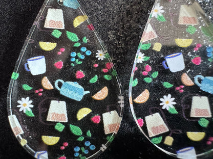 Tea Party Earrings: Laser Cut Acrylic Tea Pots and Teacups, Tea Time, Tea Bag, Leaf, Drink, Cafe, Food Earrings, Best Gifts for Her/Him/Them