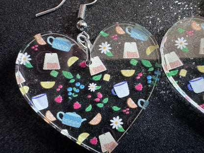Tea Party Earrings: Laser Cut Acrylic Tea Pots and Teacups, Tea Time, Tea Bag, Leaf, Drink, Cafe, Food Earrings, Best Gifts for Her/Him/Them