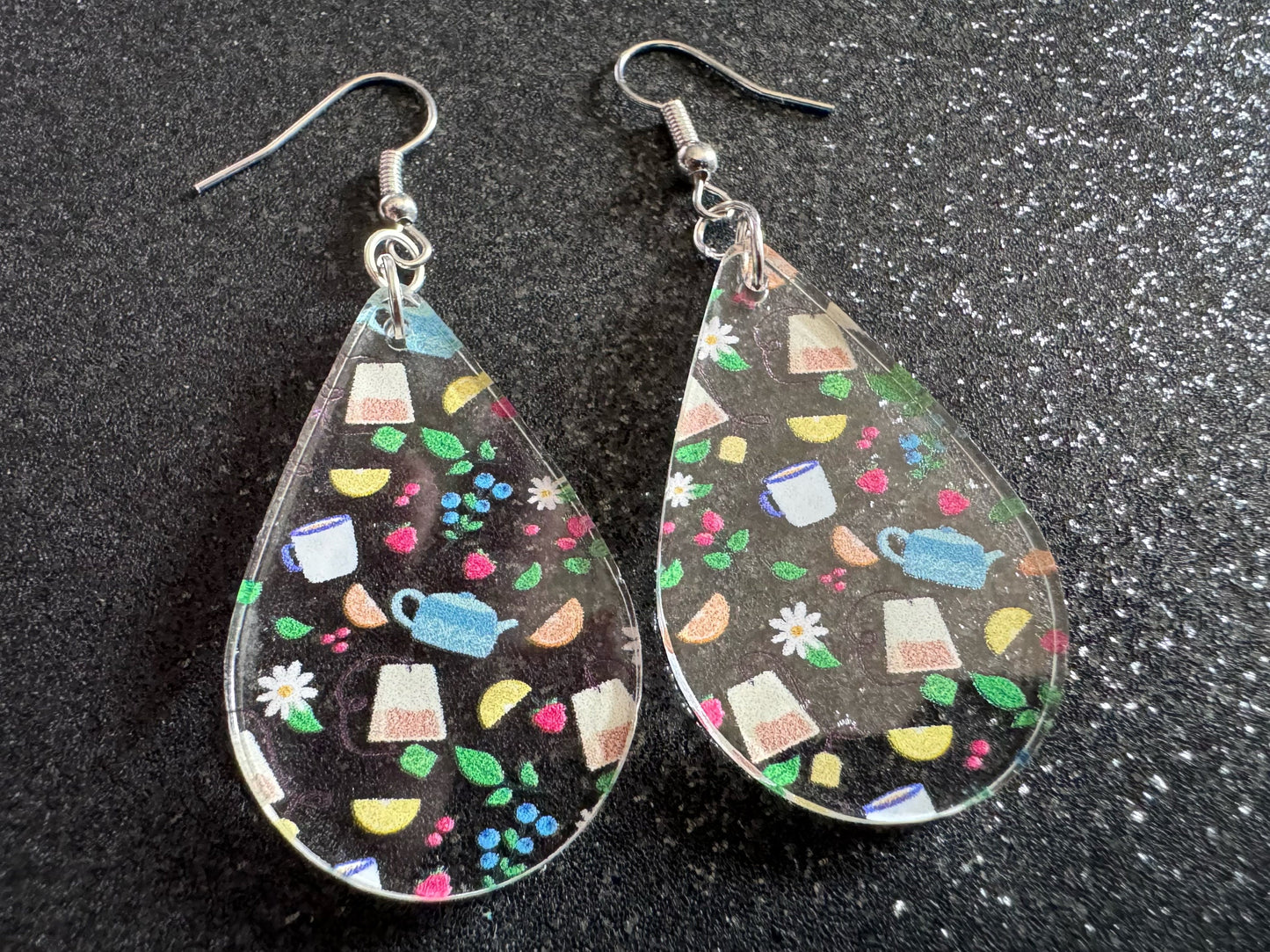 Tea Party Earrings: Laser Cut Acrylic Tea Pots and Teacups, Tea Time, Tea Bag, Leaf, Drink, Cafe, Food Earrings, Best Gifts for Her/Him/Them