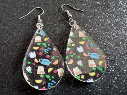 Tea Party Earrings: Laser Cut Acrylic Tea Pots and Teacups, Tea Time, Tea Bag, Leaf, Drink, Cafe, Food Earrings, Best Gifts for Her/Him/Them