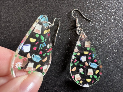 Tea Party Earrings: Laser Cut Acrylic Tea Pots and Teacups, Tea Time, Tea Bag, Leaf, Drink, Cafe, Food Earrings, Best Gifts for Her/Him/Them
