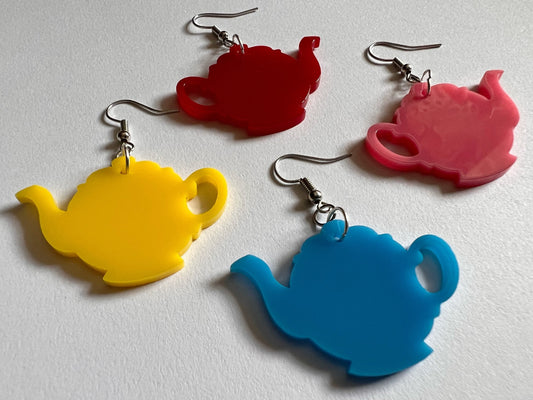 Tea Party Earrings: Laser Cut Acrylic Teapots and Teacups, Tea Time, Heart, Drink, Cafe, Food Earrings, Gifts for Her/Him/Them