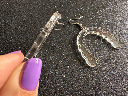 Teeth Aligner Earrings: Laser Cut Acrylic Aligners, Retainers, Braces, Dental, Dentist, Teeth, Tooth Straightening, Gift for Her/Him/Them