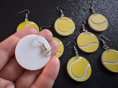 Tennis Ball Earrings: Laser Cut Acrylic Tennis Earrings, Sports, Game, Play, Hobby, Tennis Balls, Hobby, Best Gifts for Her/Him/Them