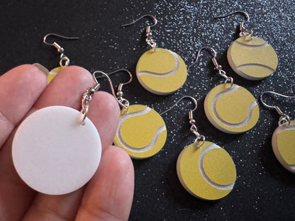 Tennis Ball Earrings: Laser Cut Acrylic Tennis Earrings, Sports, Game, Play, Hobby, Tennis Balls, Hobby, Best Gifts for Her/Him/Them