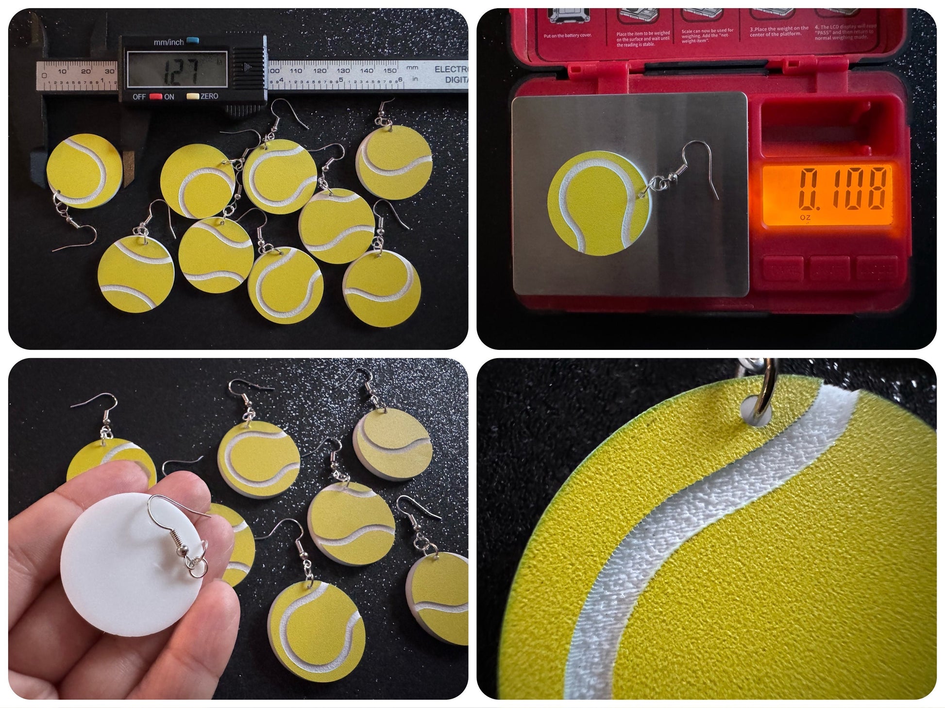 Tennis Ball Earrings: Laser Cut Acrylic Tennis Earrings, Sports, Game, Play, Hobby, Tennis Balls, Hobby, Best Gifts for Her/Him/Them