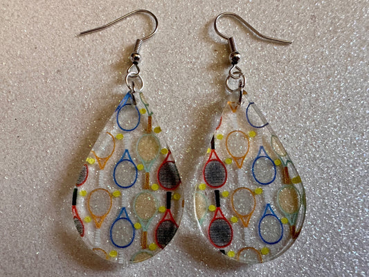 Tennis Earrings: Laser Cut Acrylic Tennis Earrings, Sports, Game, Play, Hobby, Tennis Racket, Tennis Ball, Best Gifts for Her/Him/Them