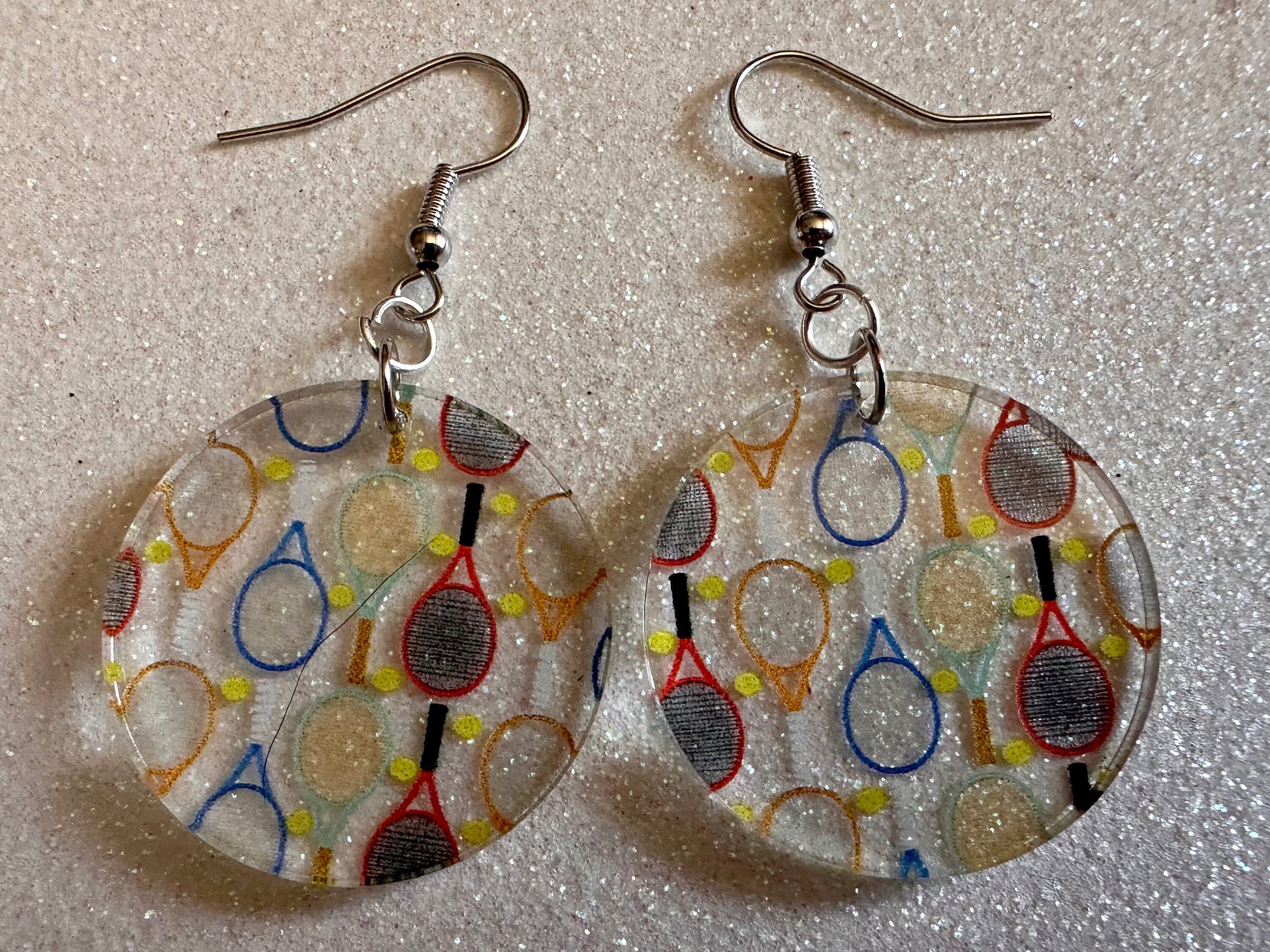 Tennis Earrings: Laser Cut Acrylic Tennis Earrings, Sports, Game, Play, Hobby, Tennis Racket, Tennis Ball, Best Gifts for Her/Him/Them
