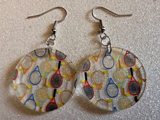 Tennis Earrings: Laser Cut Acrylic Tennis Earrings, Sports, Game, Play, Hobby, Tennis Racket, Tennis Ball, Best Gifts for Her/Him/Them