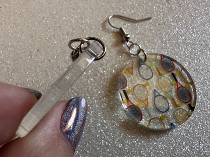 Tennis Earrings: Laser Cut Acrylic Tennis Earrings, Sports, Game, Play, Hobby, Tennis Racket, Tennis Ball, Best Gifts for Her/Him/Them