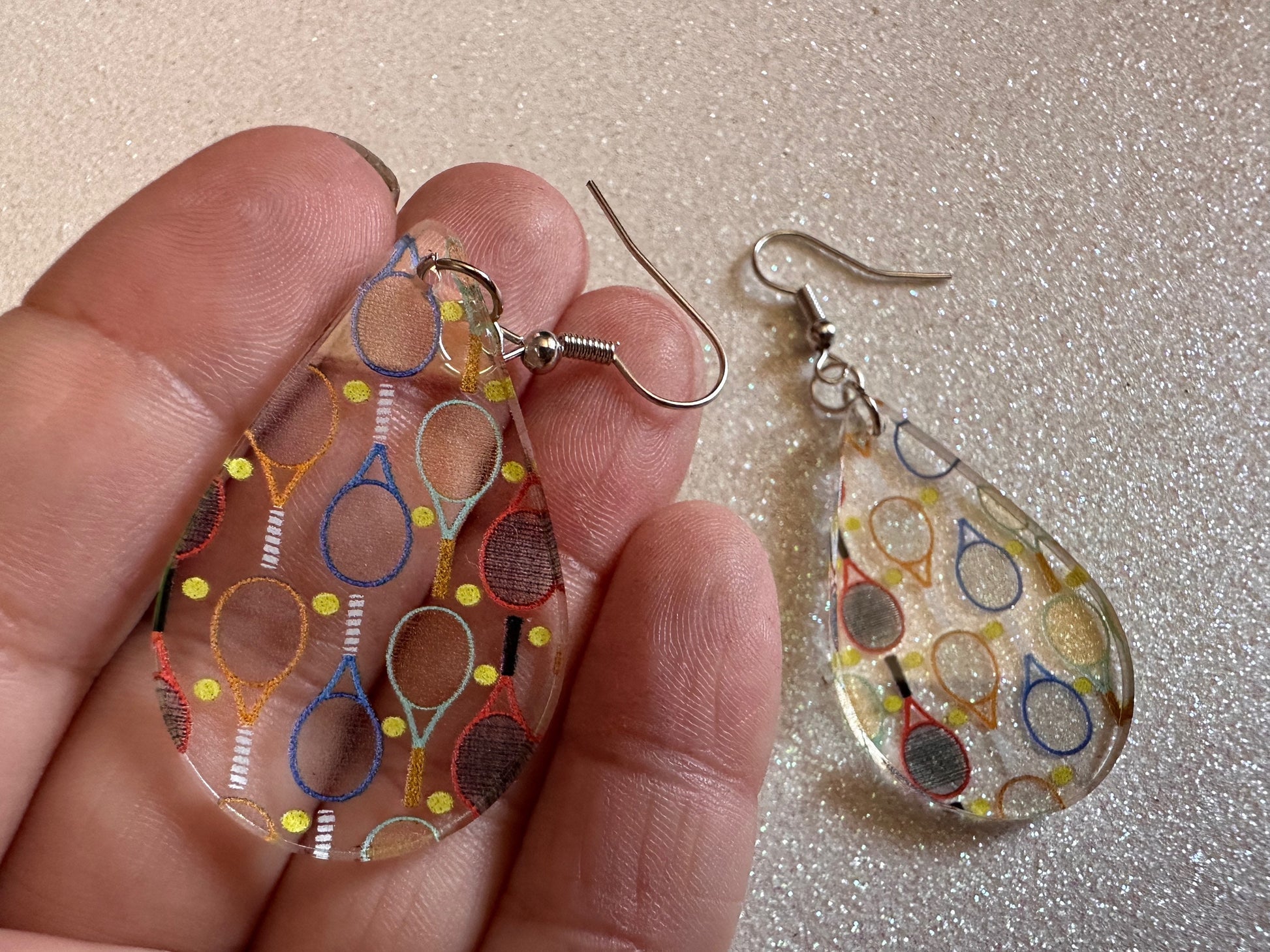 Tennis Earrings: Laser Cut Acrylic Tennis Earrings, Sports, Game, Play, Hobby, Tennis Racket, Tennis Ball, Best Gifts for Her/Him/Them
