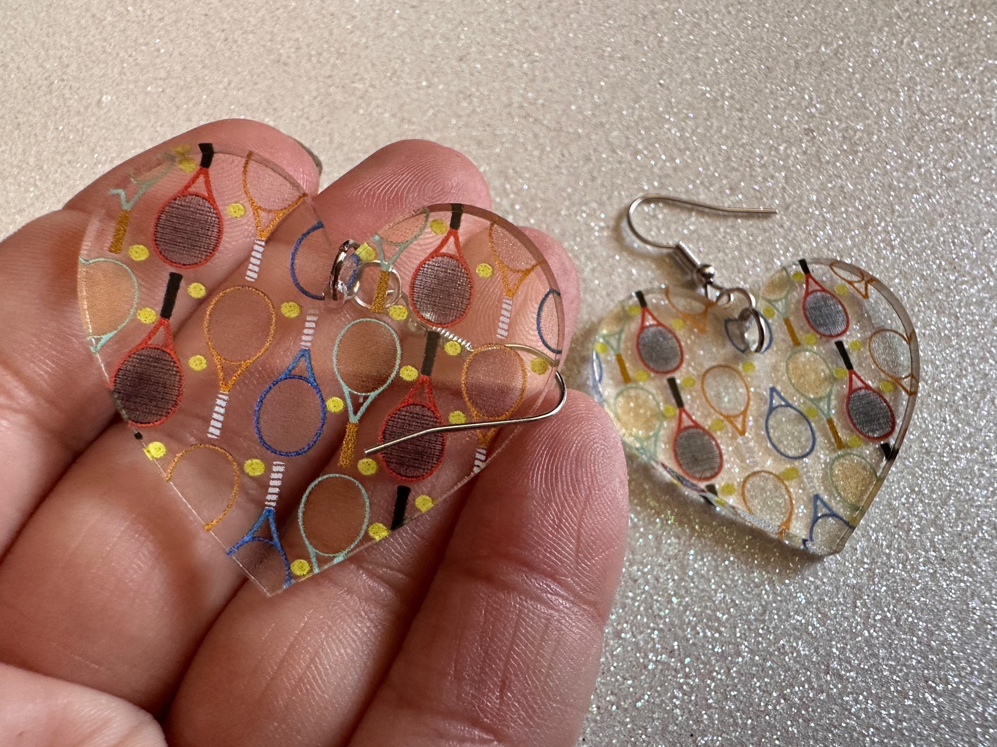 Tennis Earrings: Laser Cut Acrylic Tennis Earrings, Sports, Game, Play, Hobby, Tennis Racket, Tennis Ball, Best Gifts for Her/Him/Them
