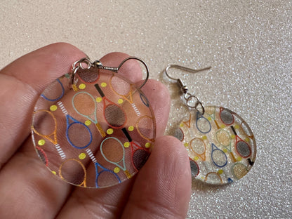 Tennis Earrings: Laser Cut Acrylic Tennis Earrings, Sports, Game, Play, Hobby, Tennis Racket, Tennis Ball, Best Gifts for Her/Him/Them