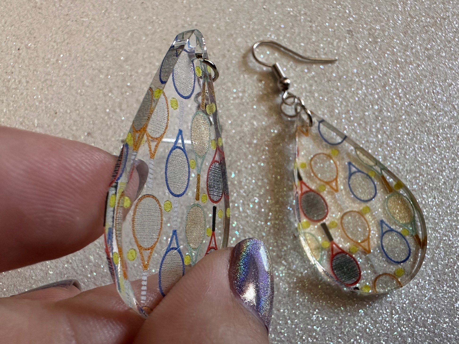 Tennis Earrings: Laser Cut Acrylic Tennis Earrings, Sports, Game, Play, Hobby, Tennis Racket, Tennis Ball, Best Gifts for Her/Him/Them