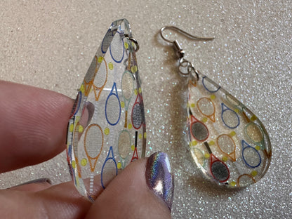 Tennis Earrings: Laser Cut Acrylic Tennis Earrings, Sports, Game, Play, Hobby, Tennis Racket, Tennis Ball, Best Gifts for Her/Him/Them