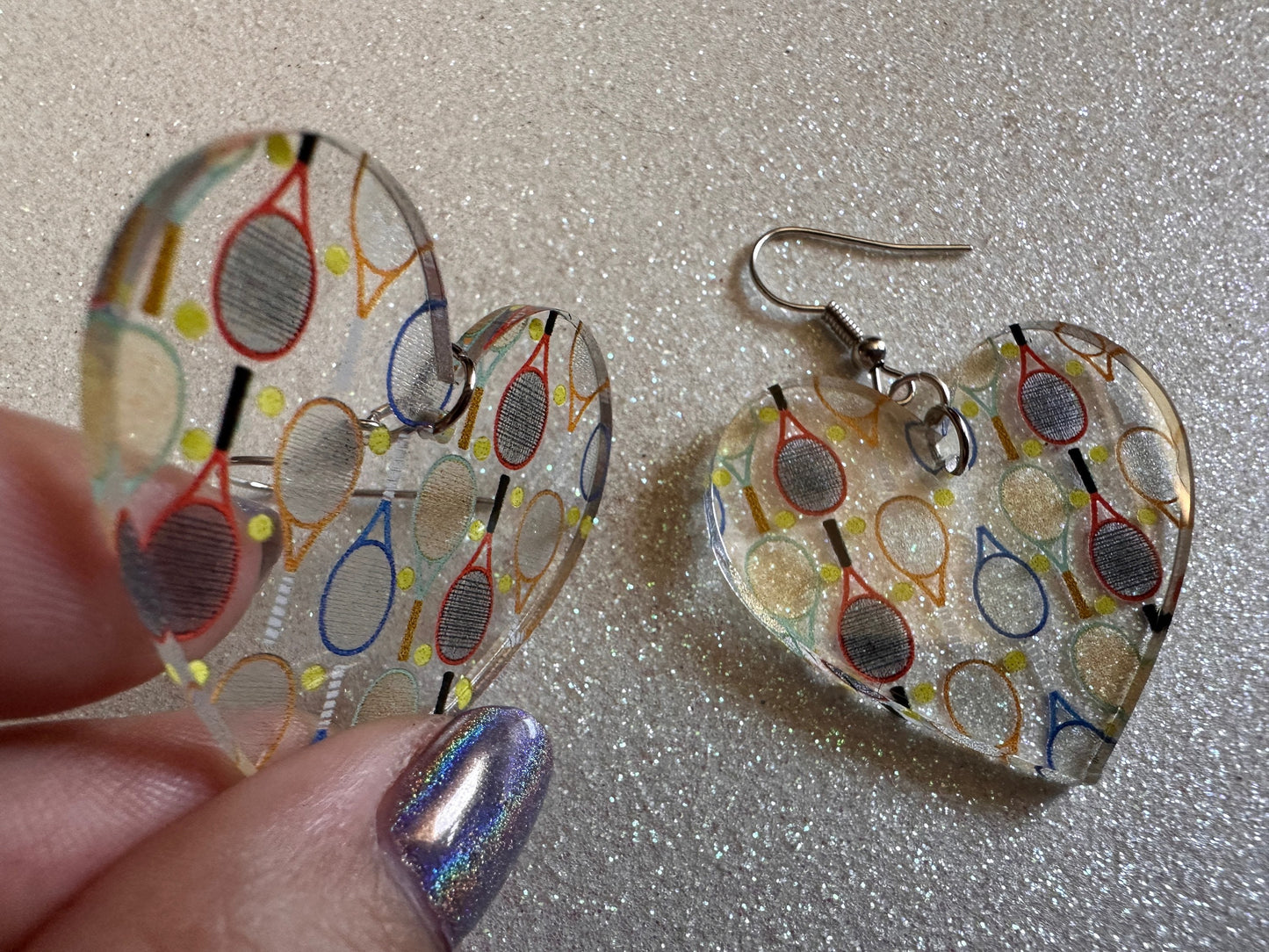 Tennis Earrings: Laser Cut Acrylic Tennis Earrings, Sports, Game, Play, Hobby, Tennis Racket, Tennis Ball, Best Gifts for Her/Him/Them