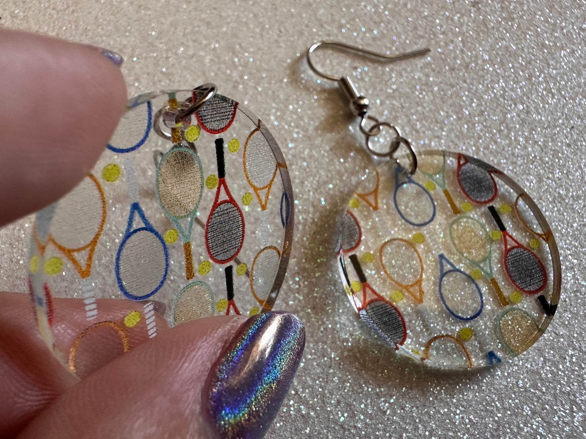 Tennis Earrings: Laser Cut Acrylic Tennis Earrings, Sports, Game, Play, Hobby, Tennis Racket, Tennis Ball, Best Gifts for Her/Him/Them