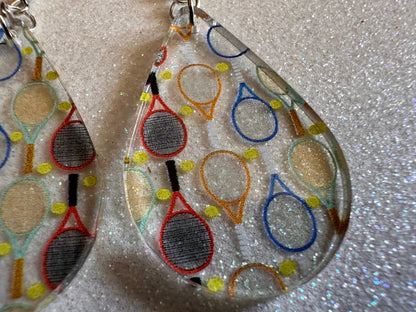 Tennis Earrings: Laser Cut Acrylic Tennis Earrings, Sports, Game, Play, Hobby, Tennis Racket, Tennis Ball, Best Gifts for Her/Him/Them