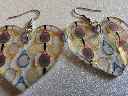 Tennis Earrings: Laser Cut Acrylic Tennis Earrings, Sports, Game, Play, Hobby, Tennis Racket, Tennis Ball, Best Gifts for Her/Him/Them