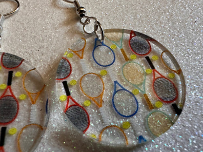 Tennis Earrings: Laser Cut Acrylic Tennis Earrings, Sports, Game, Play, Hobby, Tennis Racket, Tennis Ball, Best Gifts for Her/Him/Them