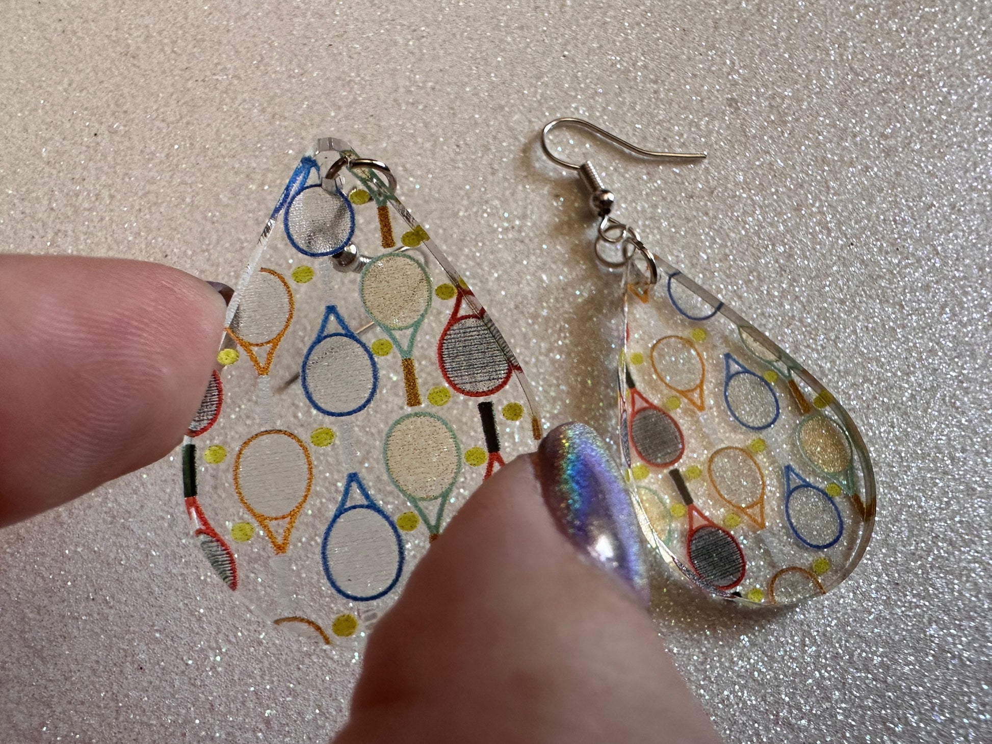 Tennis Earrings: Laser Cut Acrylic Tennis Earrings, Sports, Game, Play, Hobby, Tennis Racket, Tennis Ball, Best Gifts for Her/Him/Them