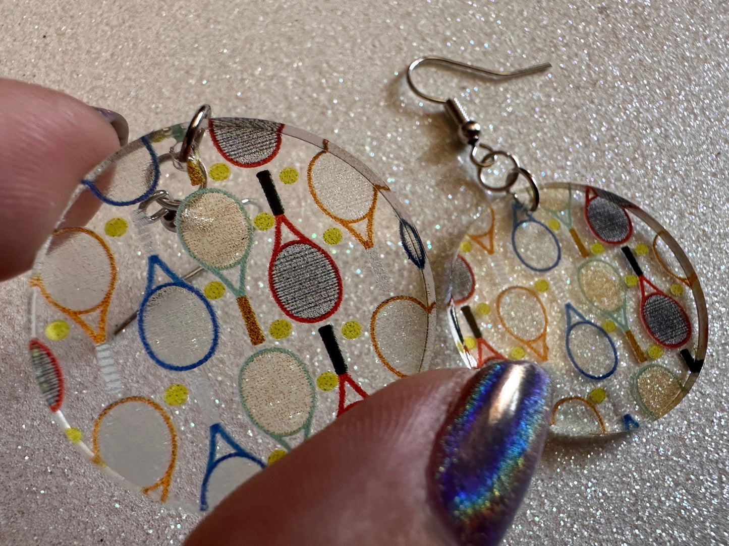Tennis Earrings: Laser Cut Acrylic Tennis Earrings, Sports, Game, Play, Hobby, Tennis Racket, Tennis Ball, Best Gifts for Her/Him/Them