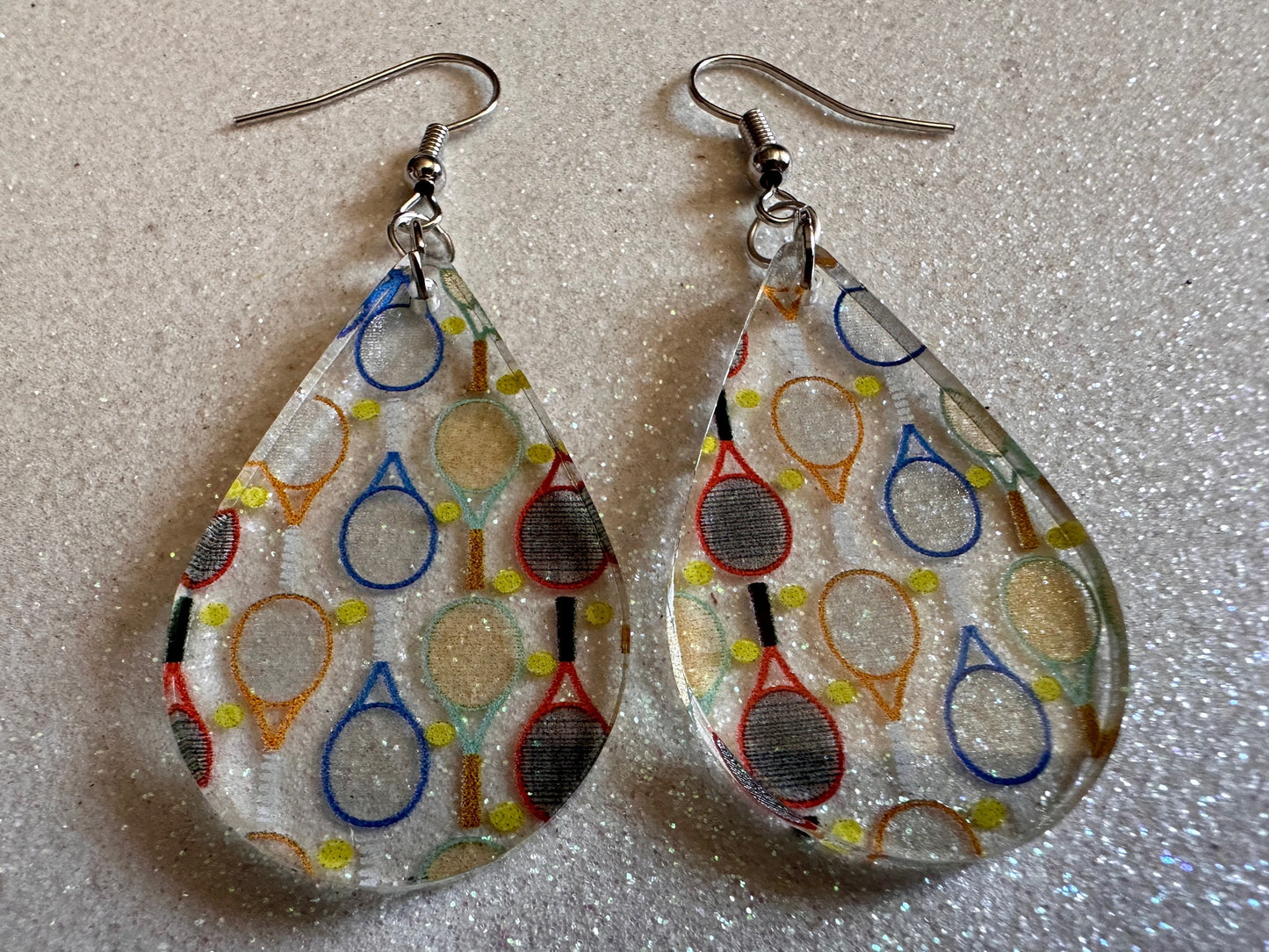 Tennis Earrings: Laser Cut Acrylic Tennis Earrings, Sports, Game, Play, Hobby, Tennis Racket, Tennis Ball, Best Gifts for Her/Him/Them