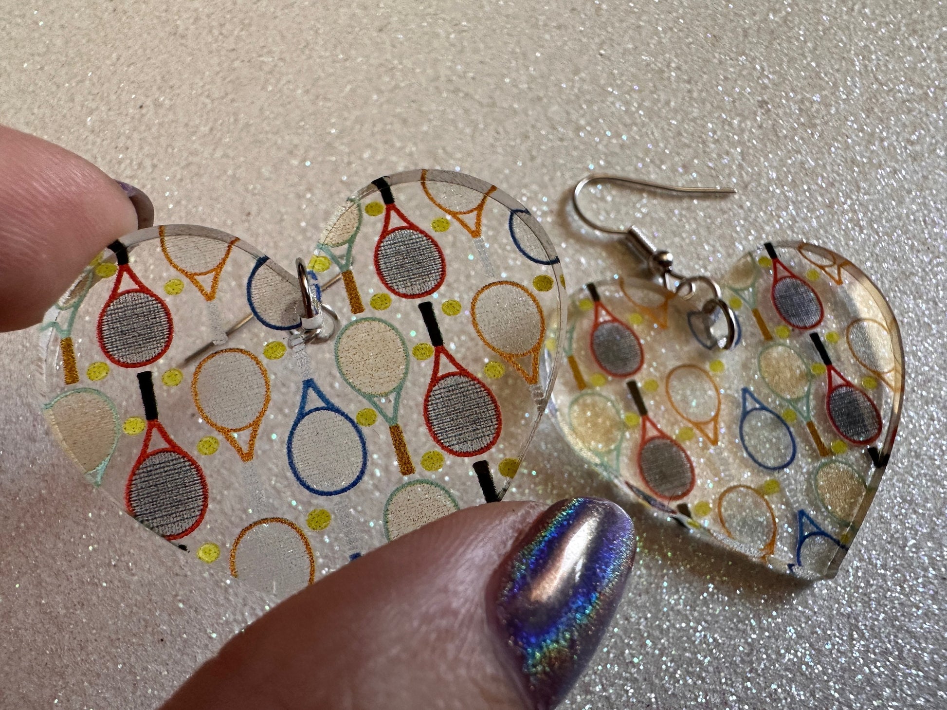 Tennis Earrings: Laser Cut Acrylic Tennis Earrings, Sports, Game, Play, Hobby, Tennis Racket, Tennis Ball, Best Gifts for Her/Him/Them