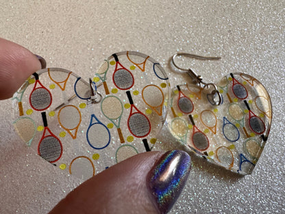 Tennis Earrings: Laser Cut Acrylic Tennis Earrings, Sports, Game, Play, Hobby, Tennis Racket, Tennis Ball, Best Gifts for Her/Him/Them