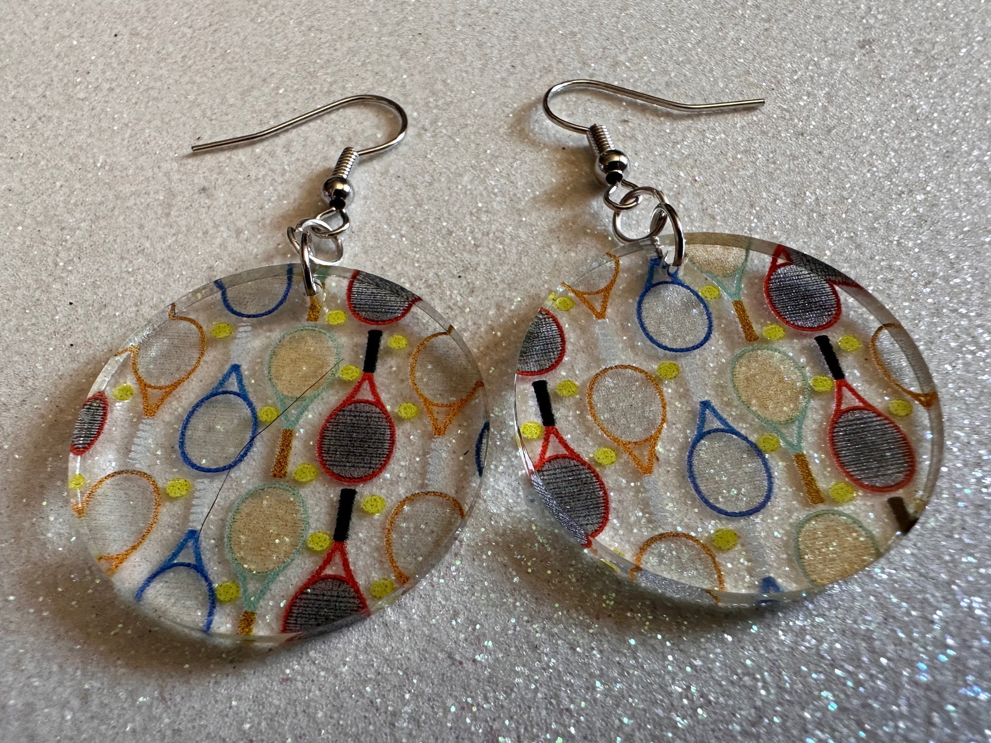 Tennis Earrings: Laser Cut Acrylic Tennis Earrings, Sports, Game, Play, Hobby, Tennis Racket, Tennis Ball, Best Gifts for Her/Him/Them