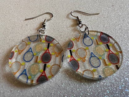 Tennis Earrings: Laser Cut Acrylic Tennis Earrings, Sports, Game, Play, Hobby, Tennis Racket, Tennis Ball, Best Gifts for Her/Him/Them
