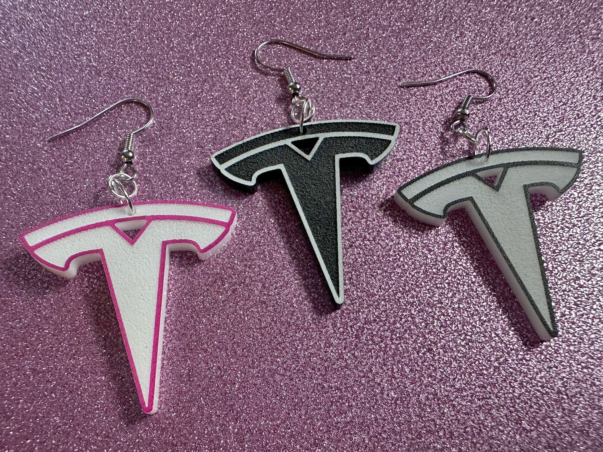 Tesla Earrings: Laser Cut Acrylic Tesla Logos, EV Earrings, Novelty, Cars, Cosplay, Elon Musk, Electric Car, Best Gifts for Her/Him/Them