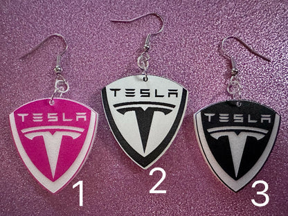 Tesla Earrings: Laser Cut Acrylic Tesla Logos, EV Earrings, Novelty, Cars, Cosplay, Elon Musk, Electric Car, Best Gifts for Her/Him/Them