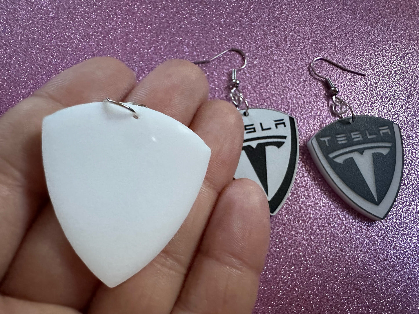 Tesla Earrings: Laser Cut Acrylic Tesla Logos, EV Earrings, Novelty, Cars, Cosplay, Elon Musk, Electric Car, Best Gifts for Her/Him/Them