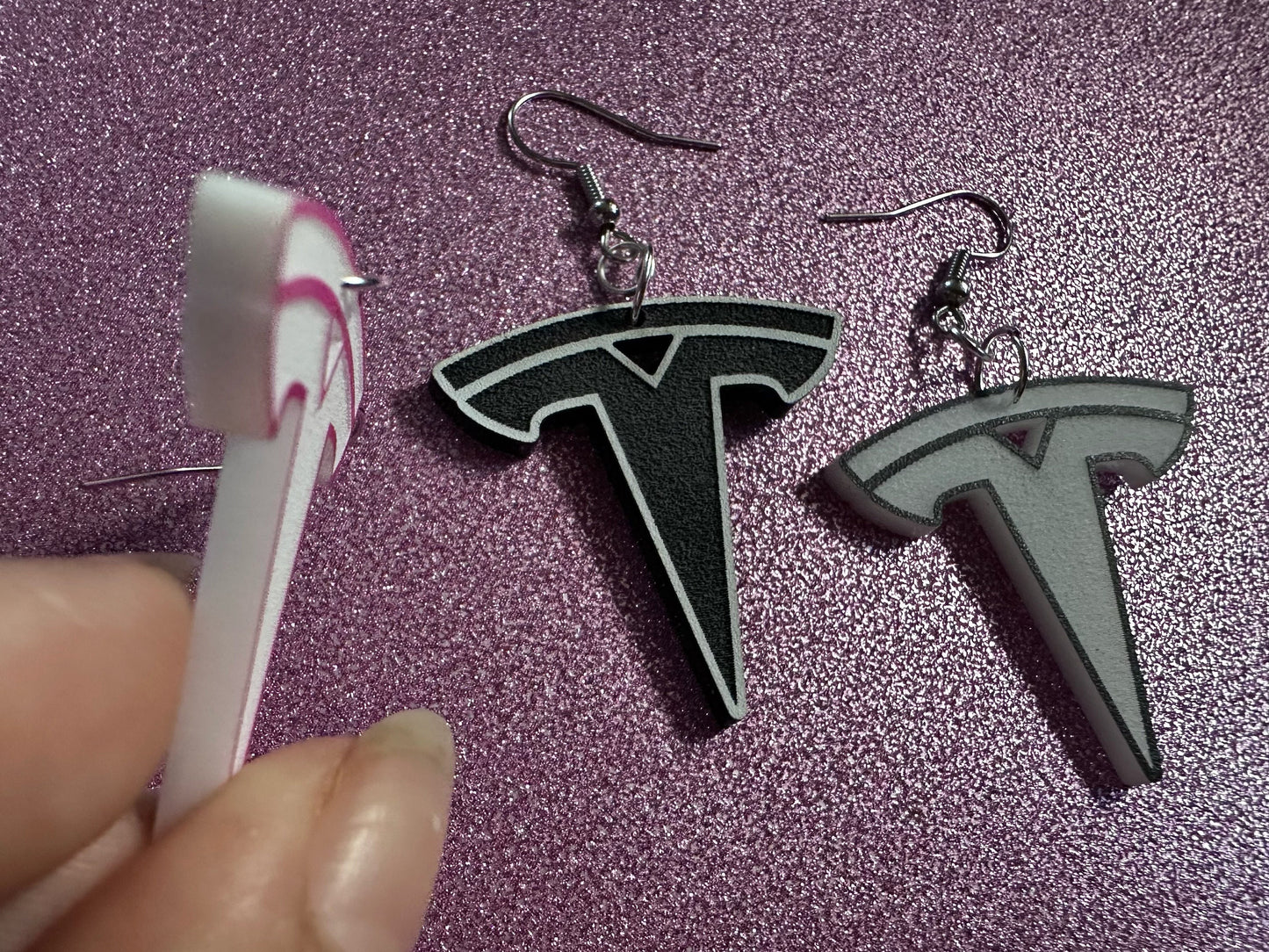 Tesla Earrings: Laser Cut Acrylic Tesla Logos, EV Earrings, Novelty, Cars, Cosplay, Elon Musk, Electric Car, Best Gifts for Her/Him/Them