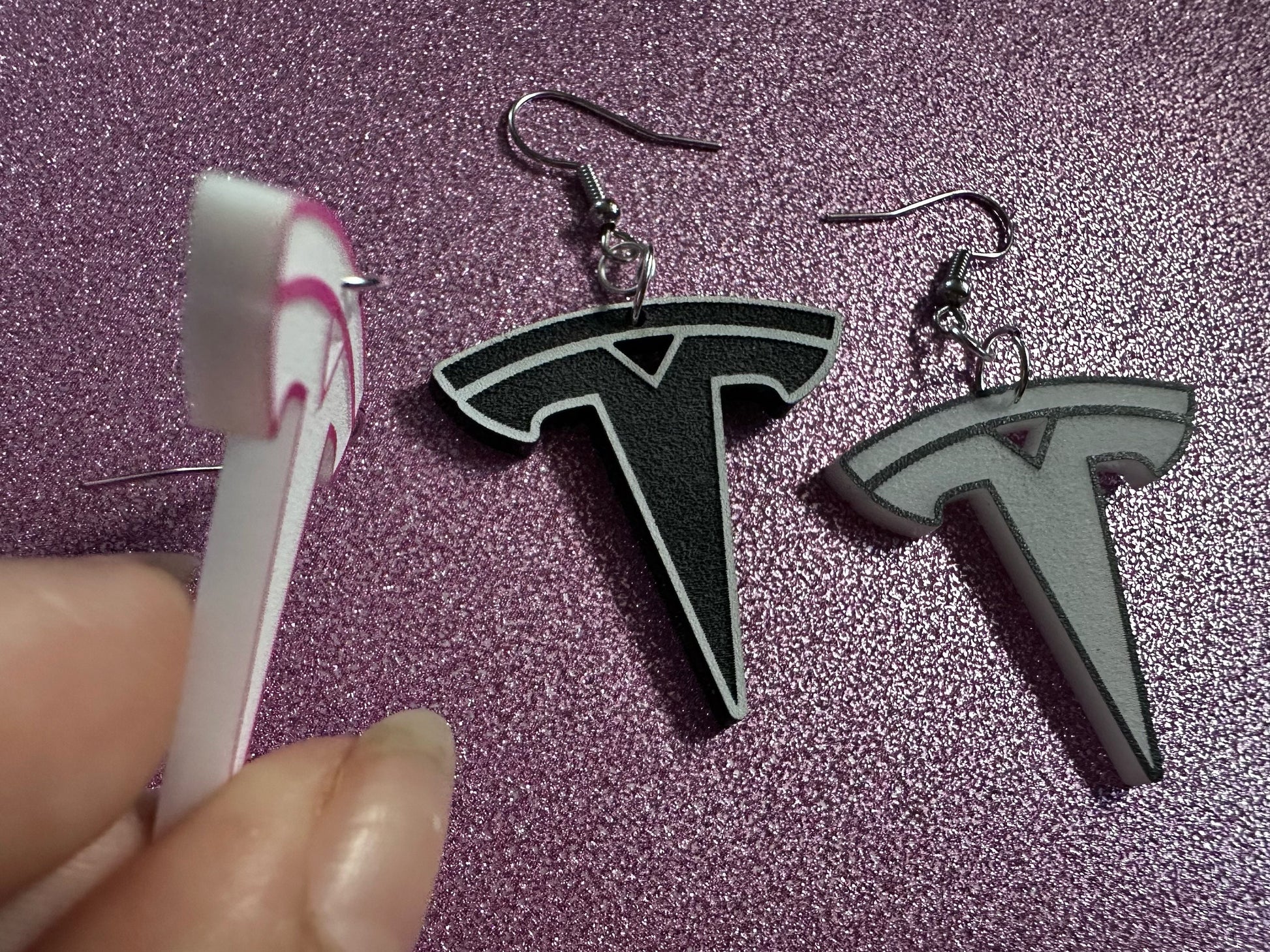 Tesla Earrings: Laser Cut Acrylic Tesla Logos, EV Earrings, Novelty, Cars, Cosplay, Elon Musk, Electric Car, Best Gifts for Her/Him/Them