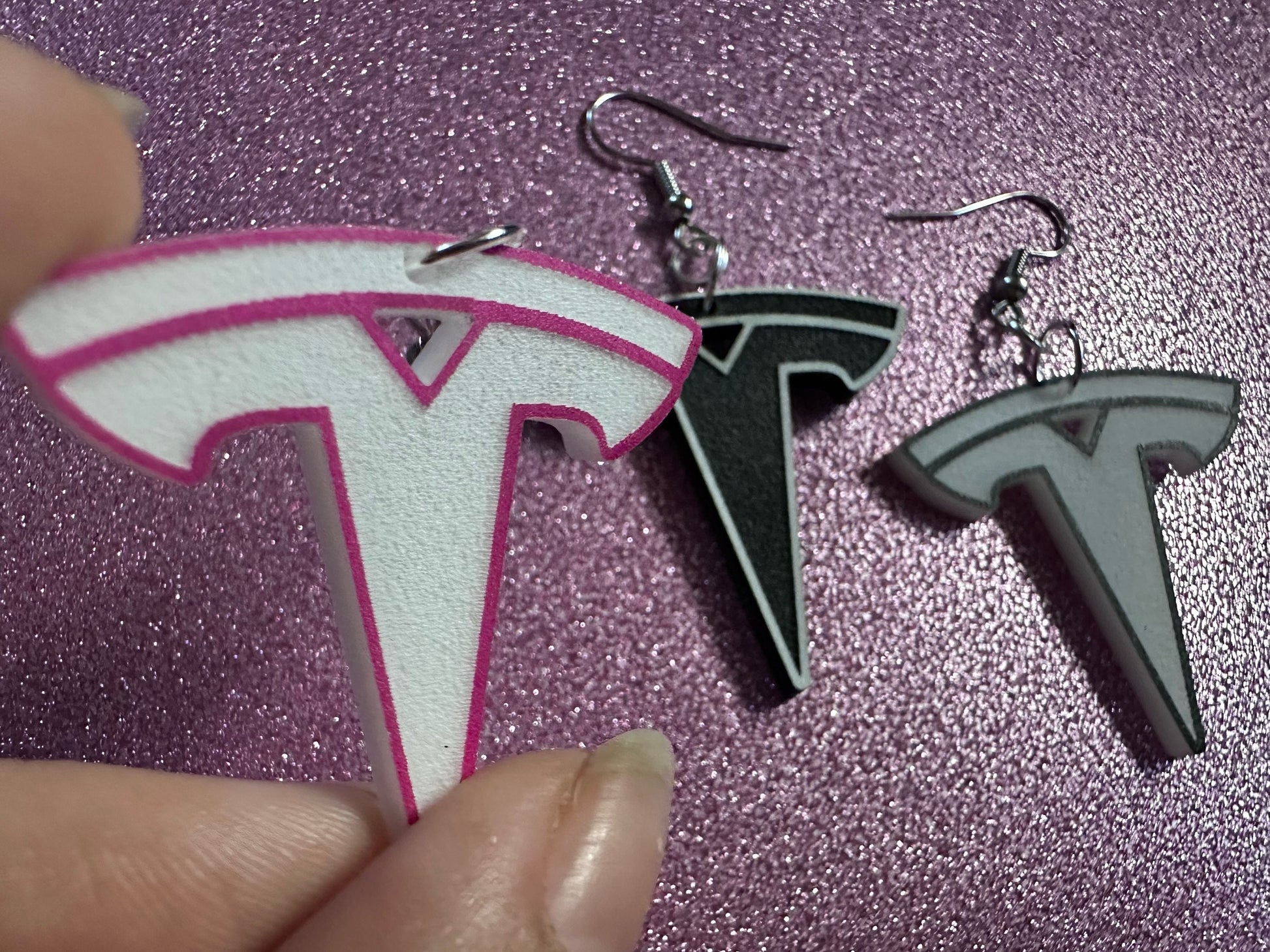 Tesla Earrings: Laser Cut Acrylic Tesla Logos, EV Earrings, Novelty, Cars, Cosplay, Elon Musk, Electric Car, Best Gifts for Her/Him/Them